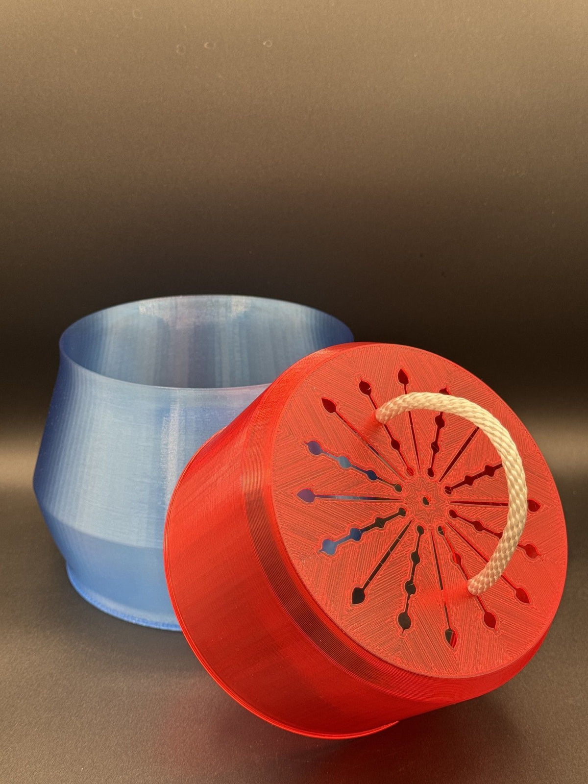 6" fully 3D-printed PETG two-part self-watering planter kit – Crystal Blue/Blazing Red