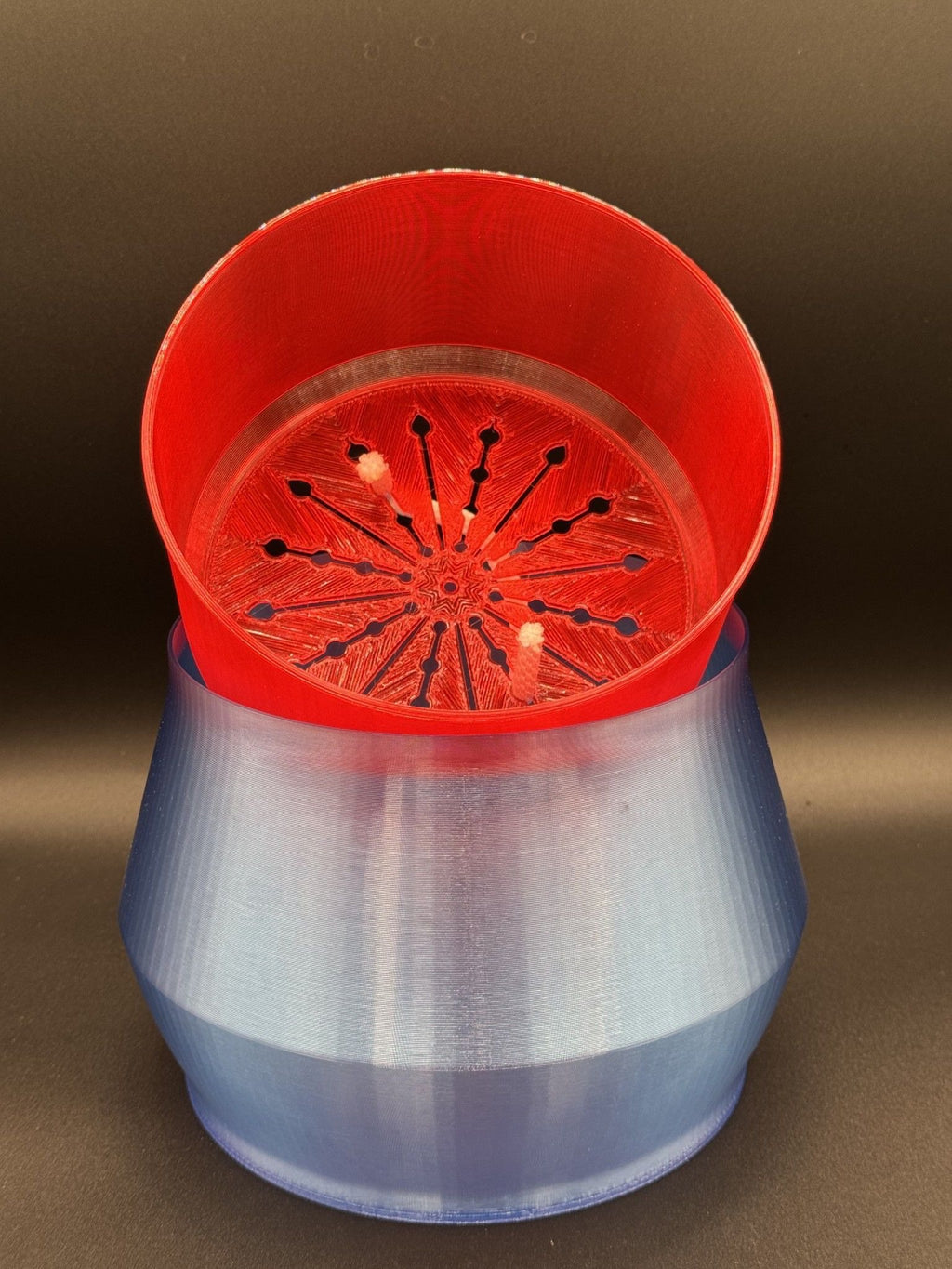 6" fully 3D-printed PETG two-part self-watering planter kit – Crystal Blue/Blazing Red