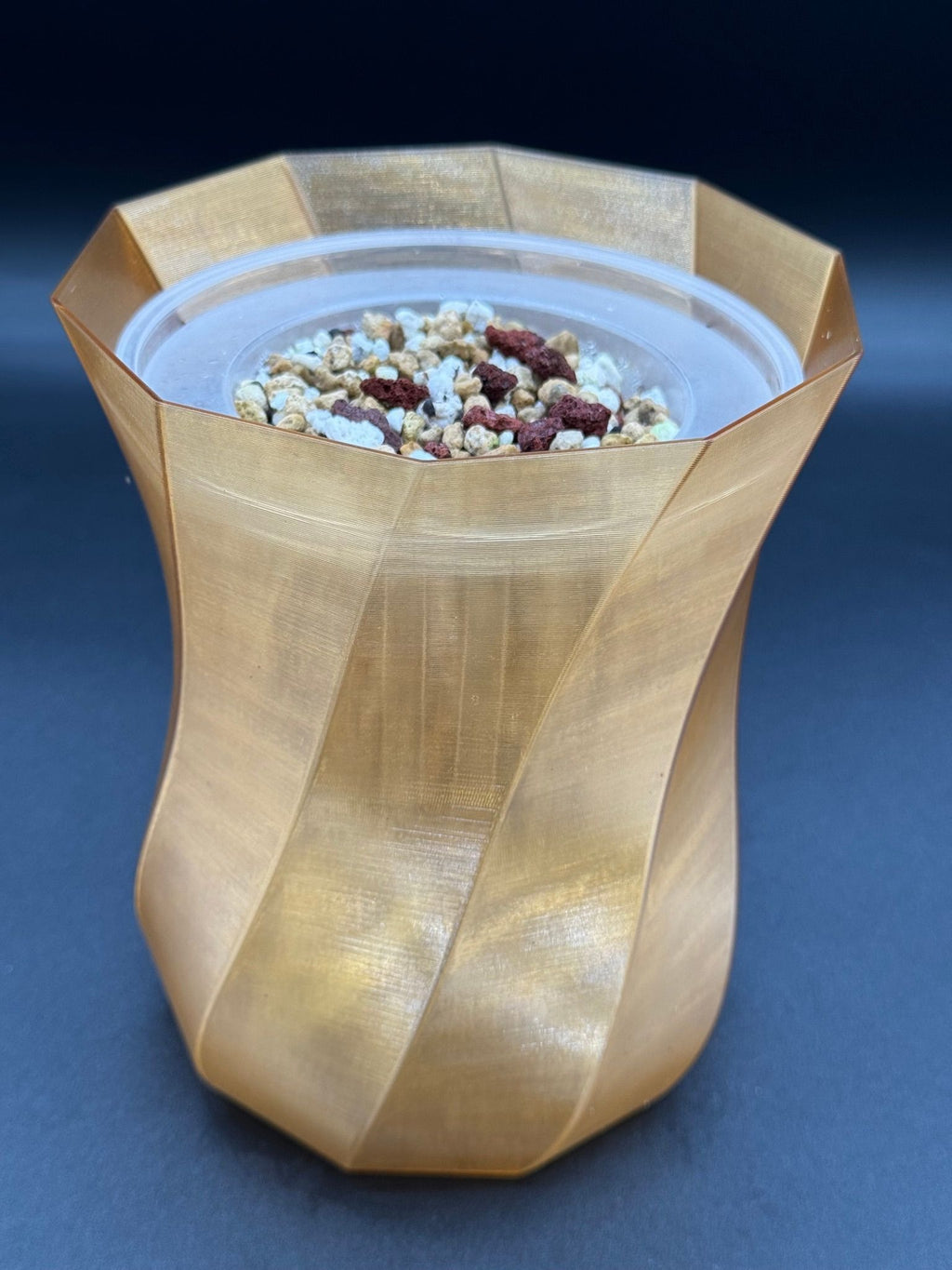3" semi-hydro self-watering kit with 3D-printed PETG Smooth Twist cover planter in Amber