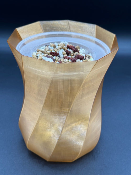 3" semi-hydro self-watering kit with 3D-printed PETG Smooth Twist cover planter in Amber