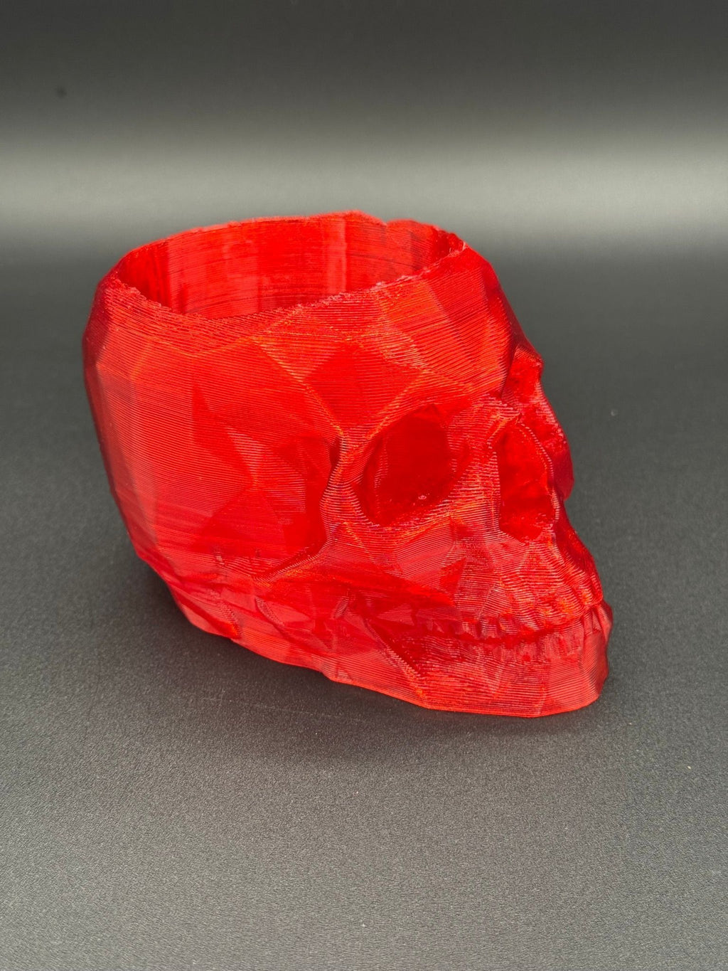3" 3D-printed PETG Crystal Skull planter in Blazing Red