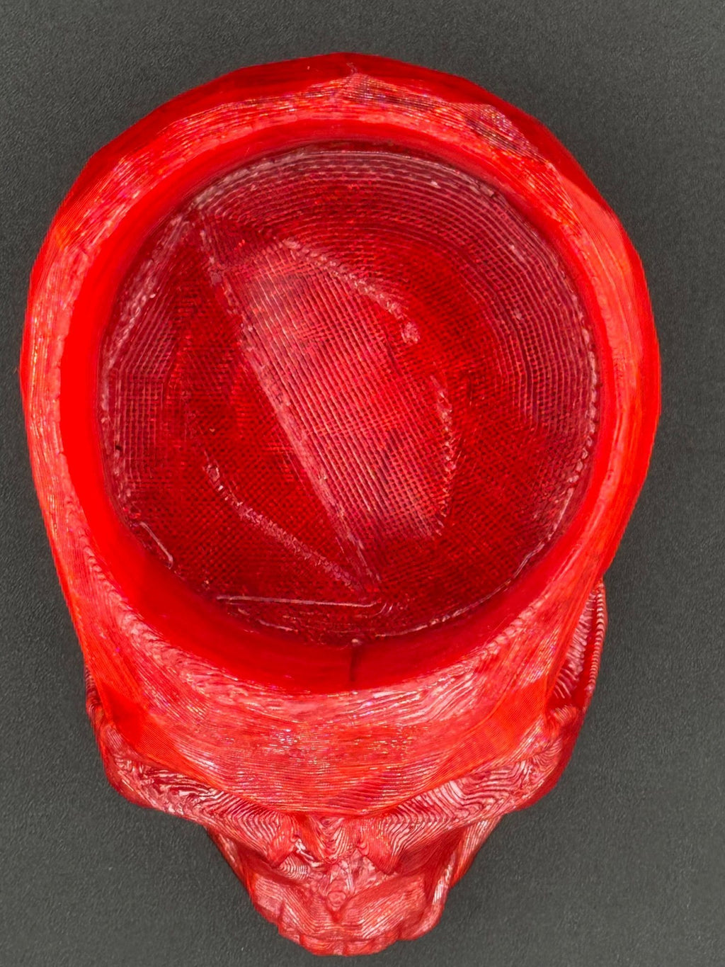 3" 3D-printed PETG Crystal Skull planter in Blazing Red