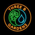 Three B Gardens neon badge: a monstera leaf and a water drop inside an orange ring